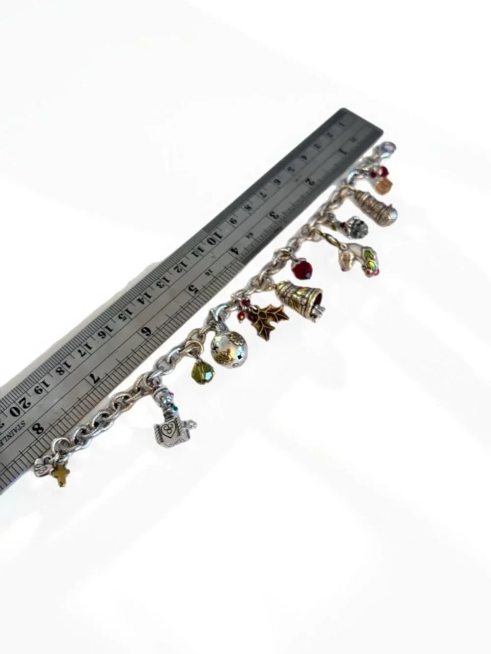 Brighton Holiday Christmas Story Silver Plate Crystal Womens Charm Bracelet 8.5”